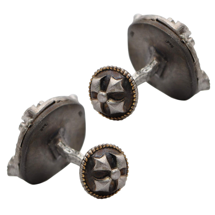 Sterling Silver Round Hematite and White Quartz Doublet Cufflinks with Pear Shaped White Sapphires and 0.10ct Round Champagne Diamonds.  Image 3