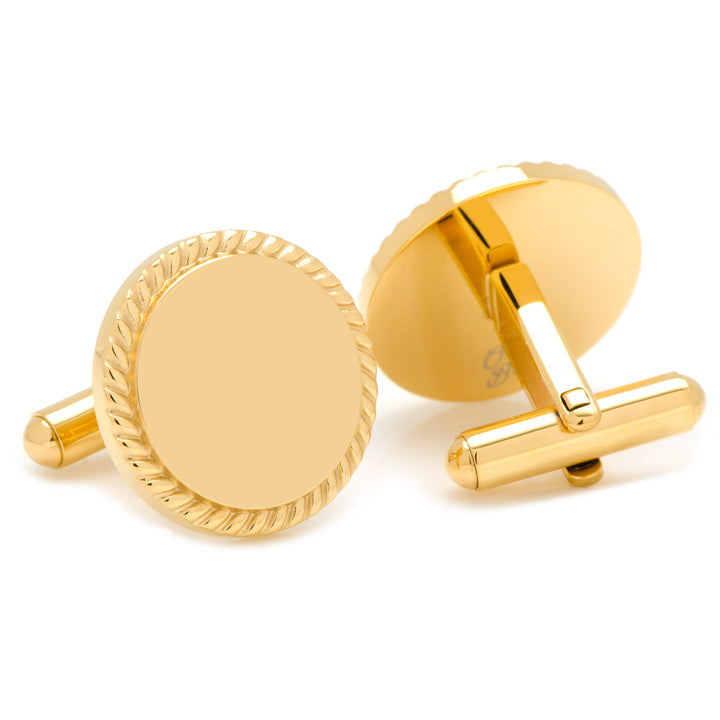14K Gold Plated Rope Border Round Engravable Cufflinks Image 3