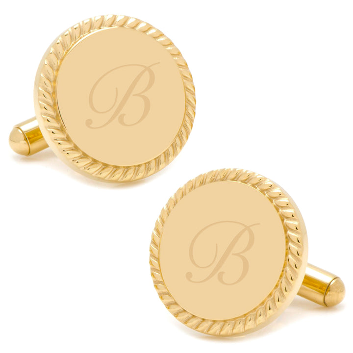 14K Gold Plated Rope Border Round Engravable Cufflinks Image 5