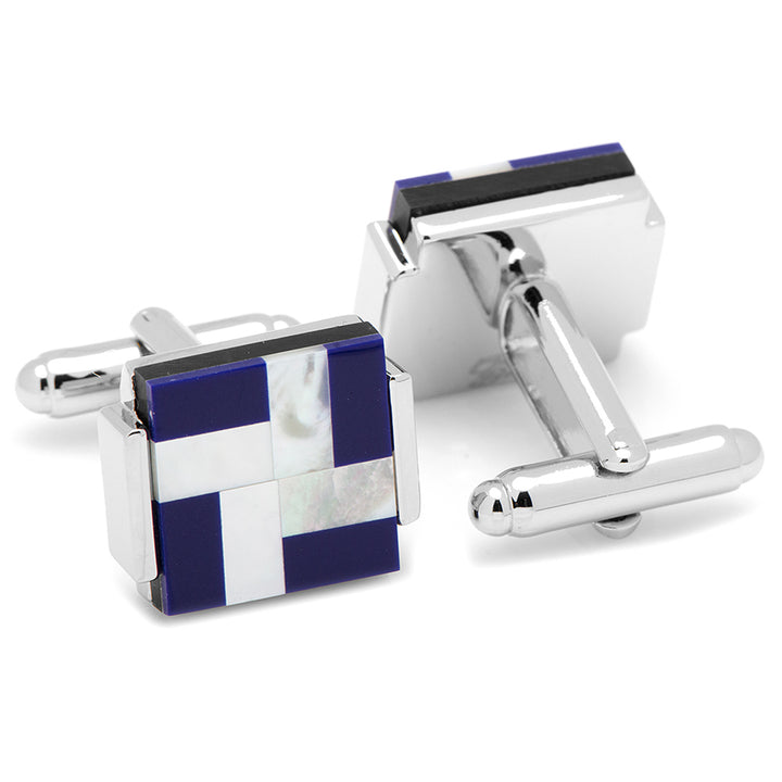 Mother of Pearl and Lapis Blue Windmill Square Cufflinks Image 2