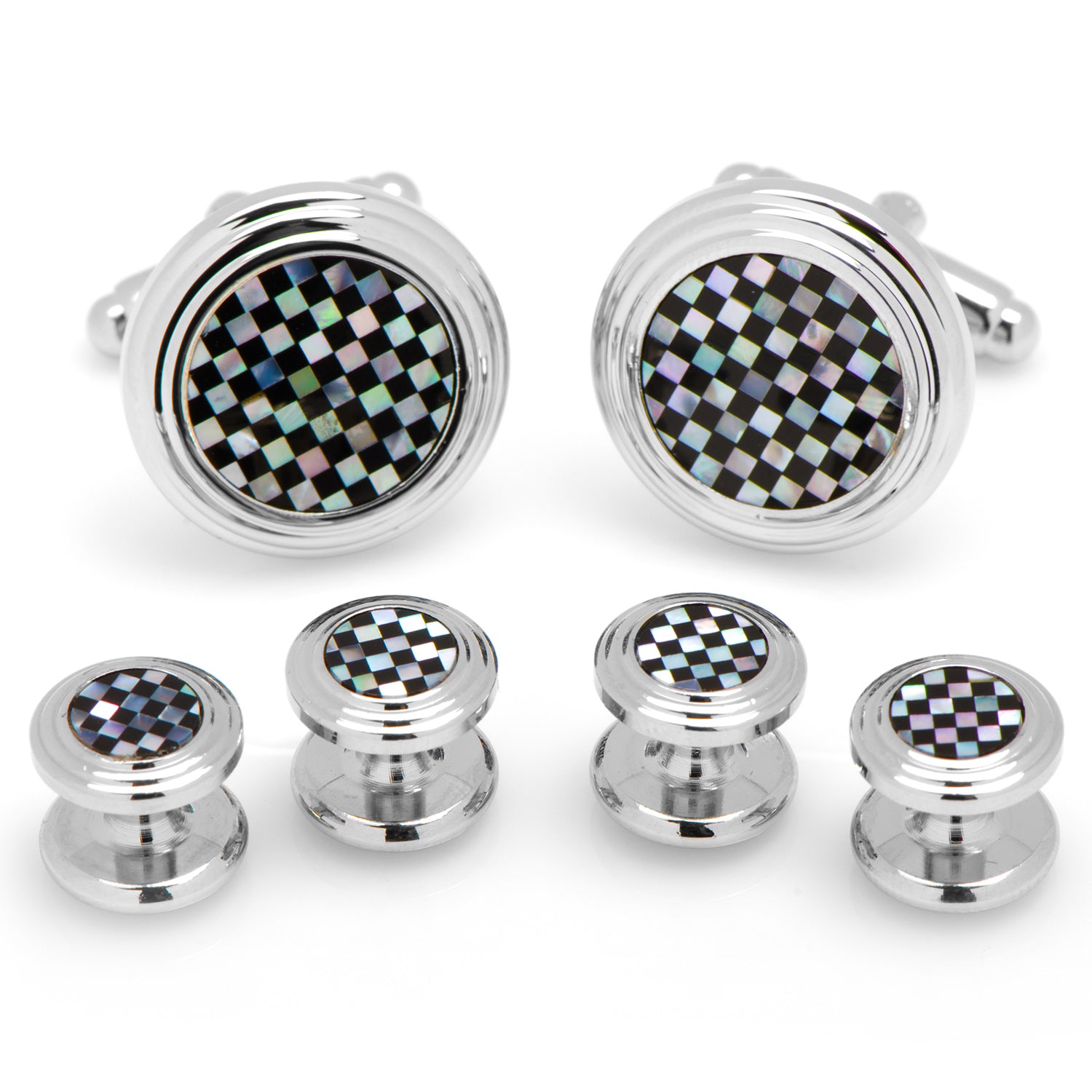 Onyx and Mother of Pearl Checker 5-Stud Set Image 7