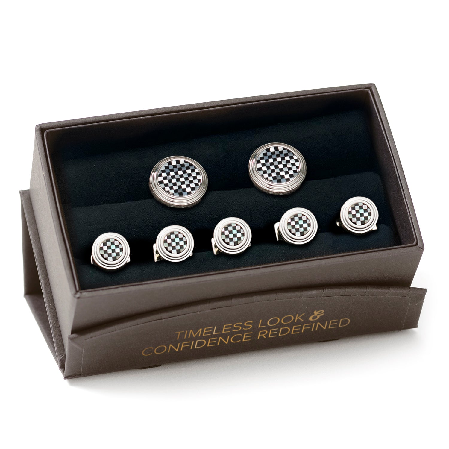 Onyx and Mother of Pearl Checker 5-Stud Set Image 8