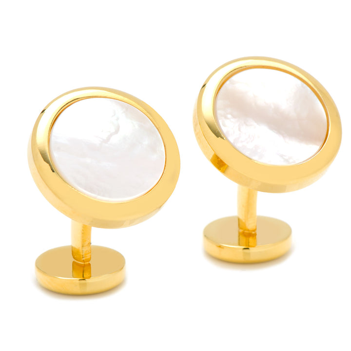 Double Sided Gold Mother of Pearl Round Beveled Cufflinks Image 2