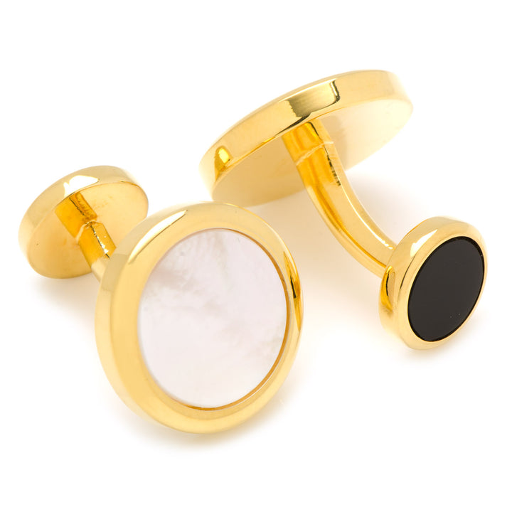 Double Sided Gold Mother of Pearl Round Beveled Cufflinks Image 3