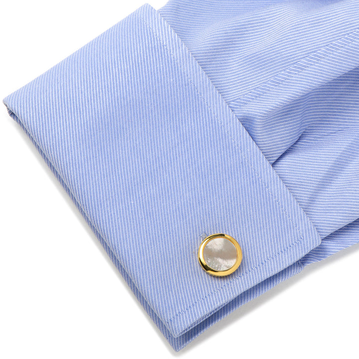 Double Sided Gold Mother of Pearl Round Beveled Cufflinks Image 4