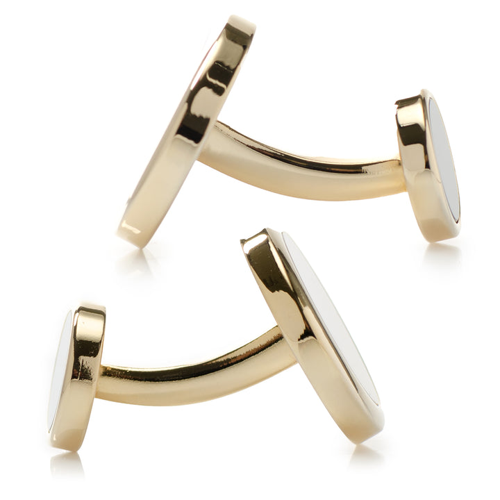 Double Sided Gold Mother of Pearl Round Beveled Cufflinks Image 5