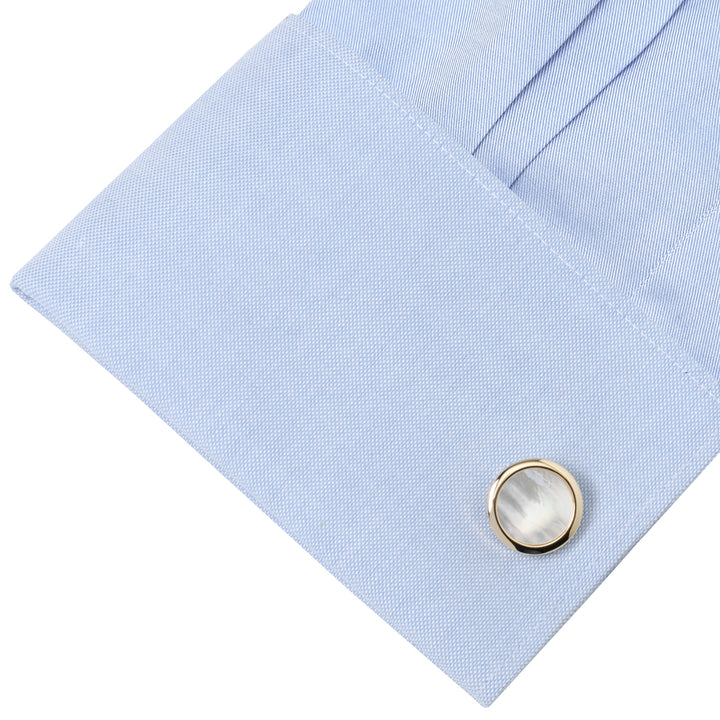 Double Sided Gold Mother of Pearl Round Beveled Cufflinks Image 7