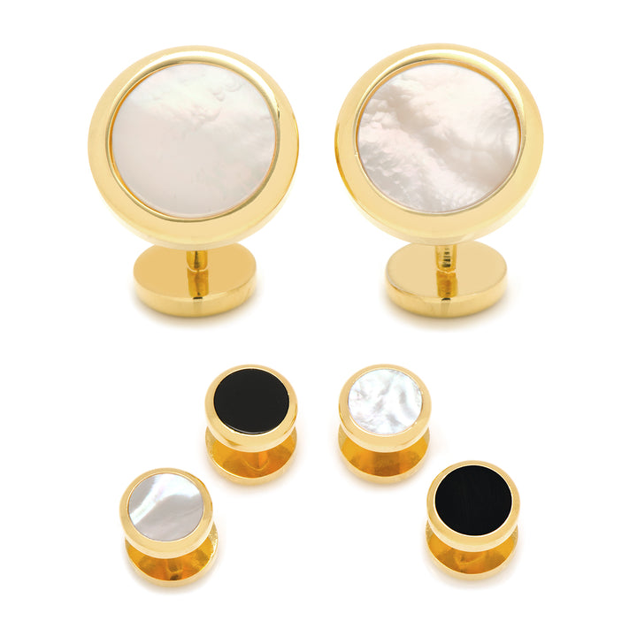Double Sided Gold Mother of Pearl Round Beveled Stud Set Image 1