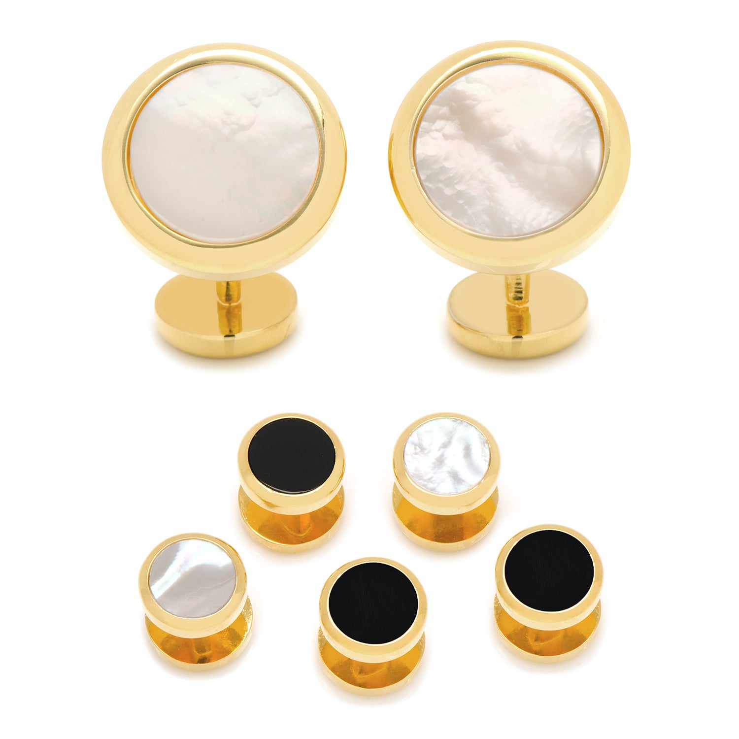 Double Sided Gold Mother of Pearl Round Beveled 5-Stud Set Image 1