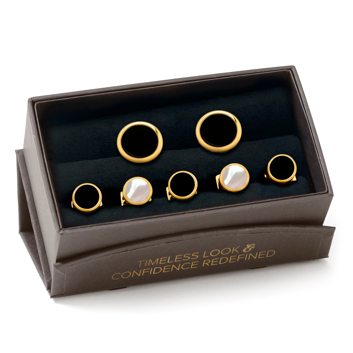 Double Sided Gold Onyx Round Beveled 5-Stud Set Image 7