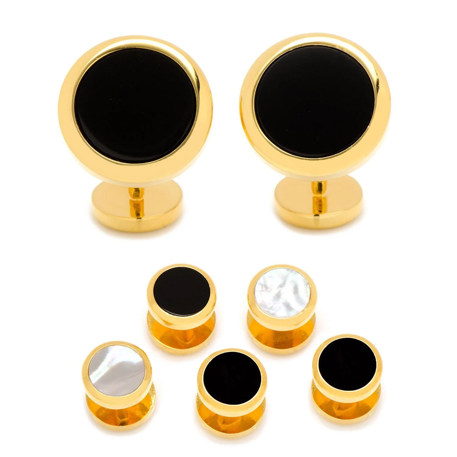 Double Sided Gold Onyx Round Beveled 5-Stud Set Image 1