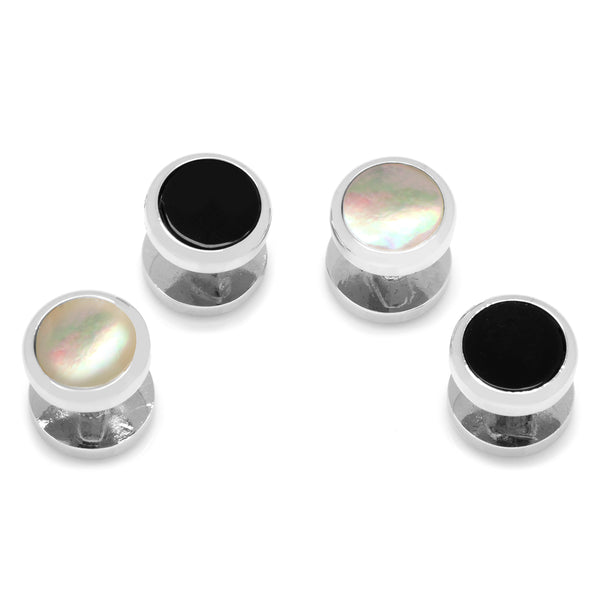Double Sided Onyx and Mother of Pearl Round Beveled Studs Image 1