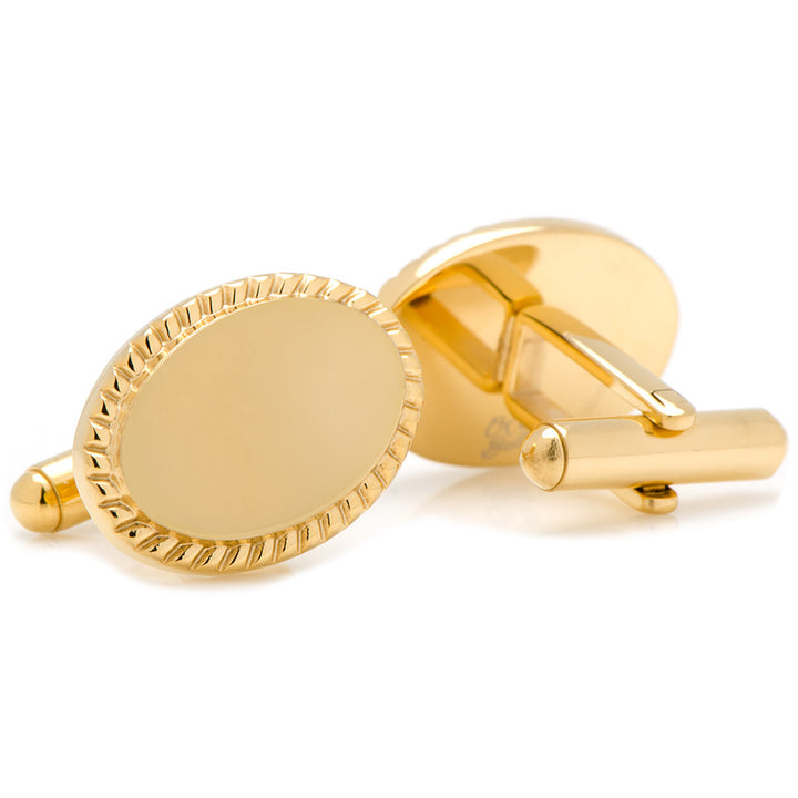 14K Gold Plated Rope Border Oval Engravable Cufflinks Image 3