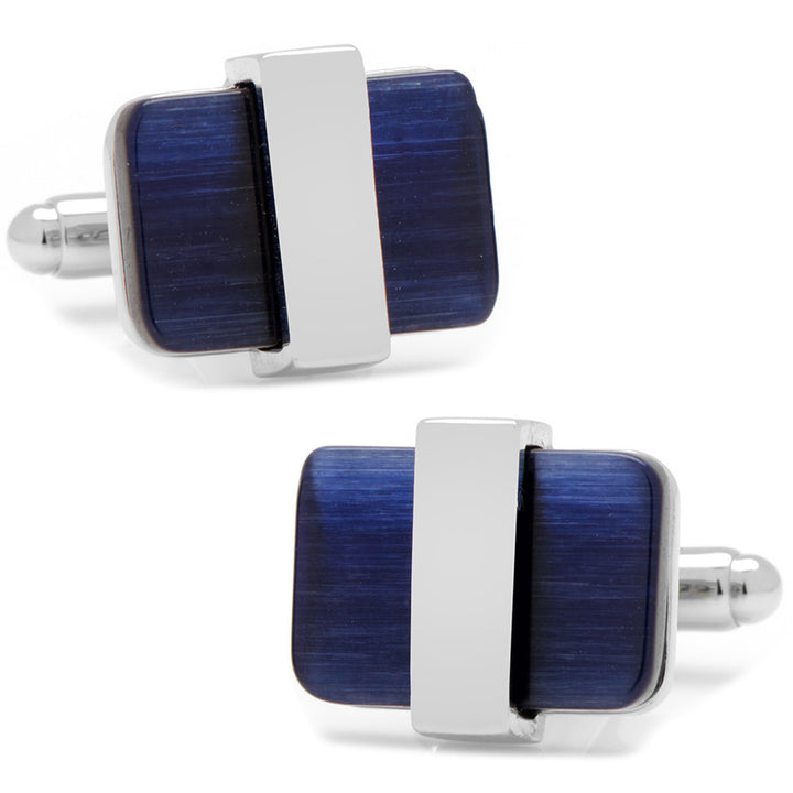 Silver Wrapped Navy Blue Catseye Cufflinks Image 1