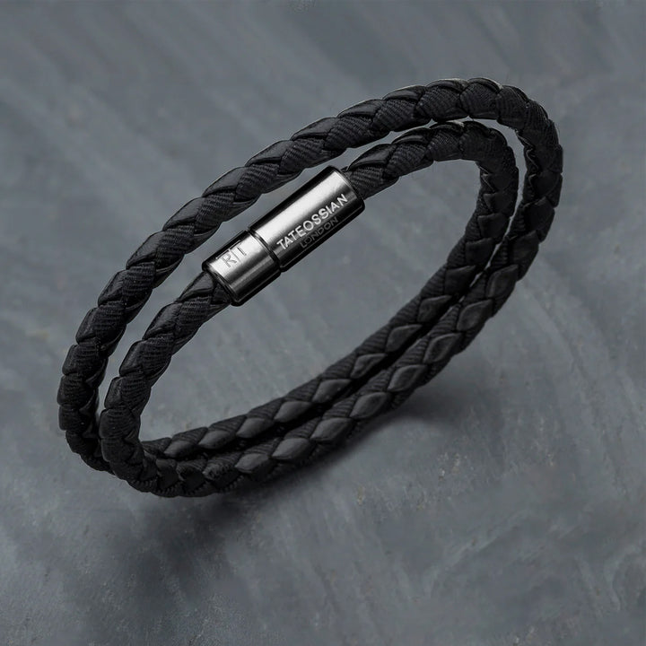 Chelsea Leather Bracelet In Black With Aluminium Clasp Image 5