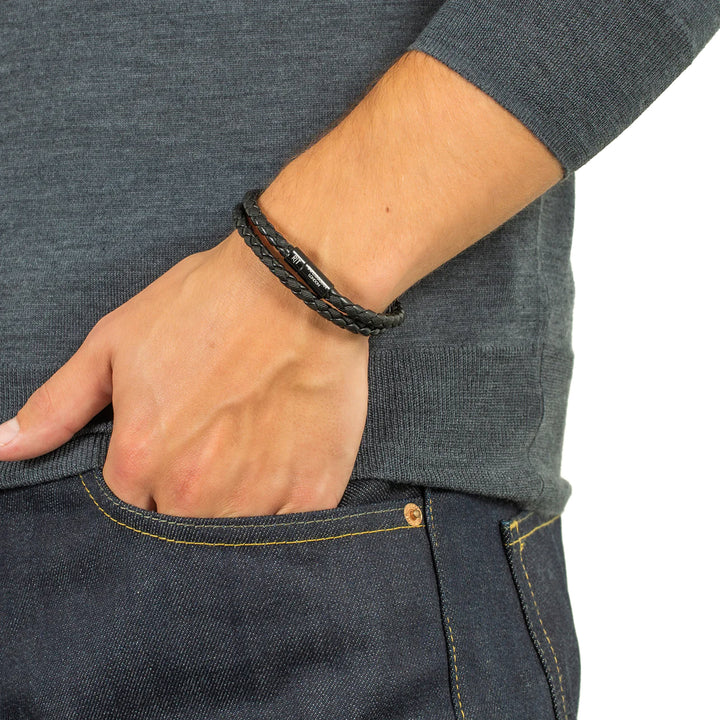 Chelsea Leather Bracelet In Black With Aluminium Clasp Image 6