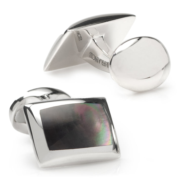 Sterling Silver Oblong Cufflinks with Grey Mother-of-Pearl Inlay Image 2