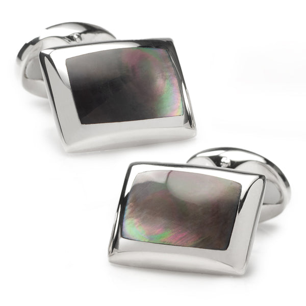 Sterling Silver Oblong Cufflinks with Grey Mother-of-Pearl Inlay Image 1