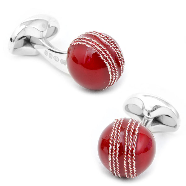 Sterling Red Cricket Ball Cufflinks Image 1