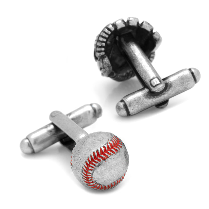 3D Baseball and Glove Antique Silver Cufflinks Image 2