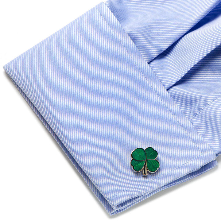 Green Clover Cufflinks and Tie Bar Gift Set Image 5