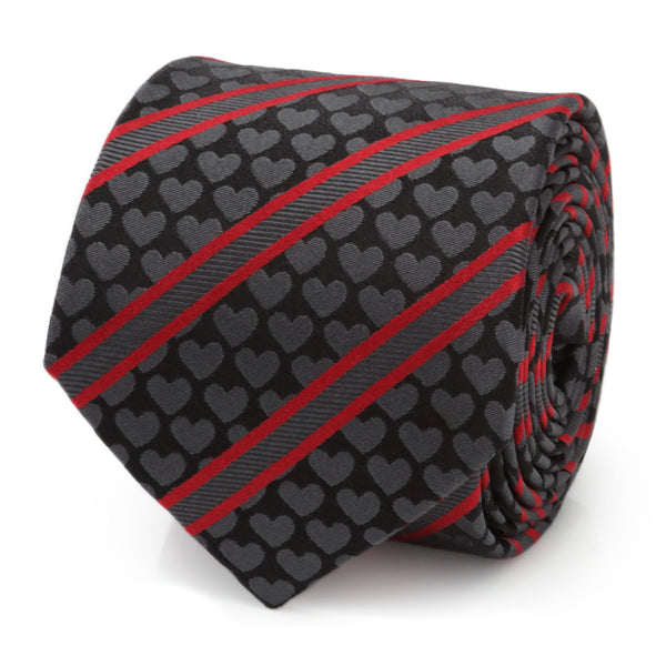 Black Heart Striped Men's Tie Image 1
