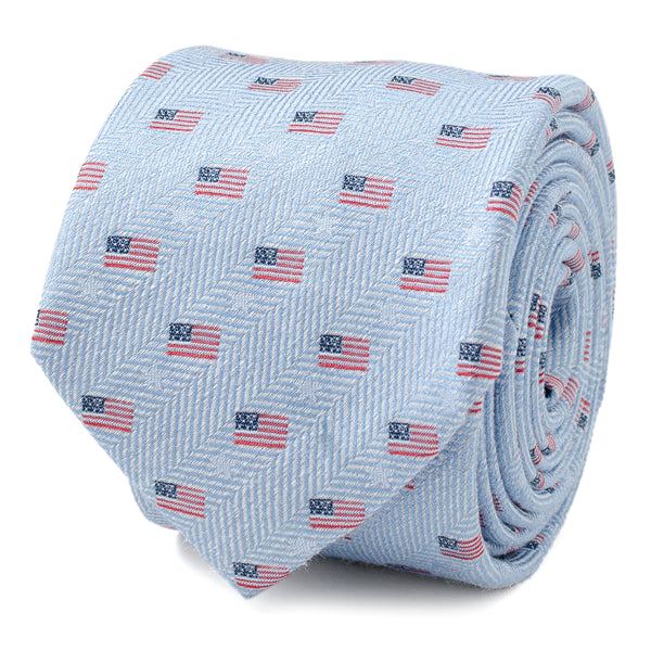 Light Blue American Flag Men's Tie Image 1