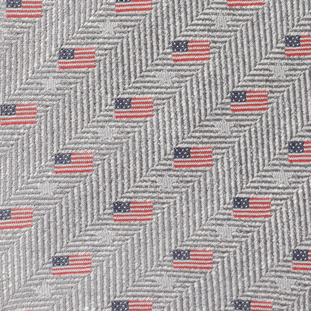 Light Gray Herringbone American Flag Men's Tie Image 4