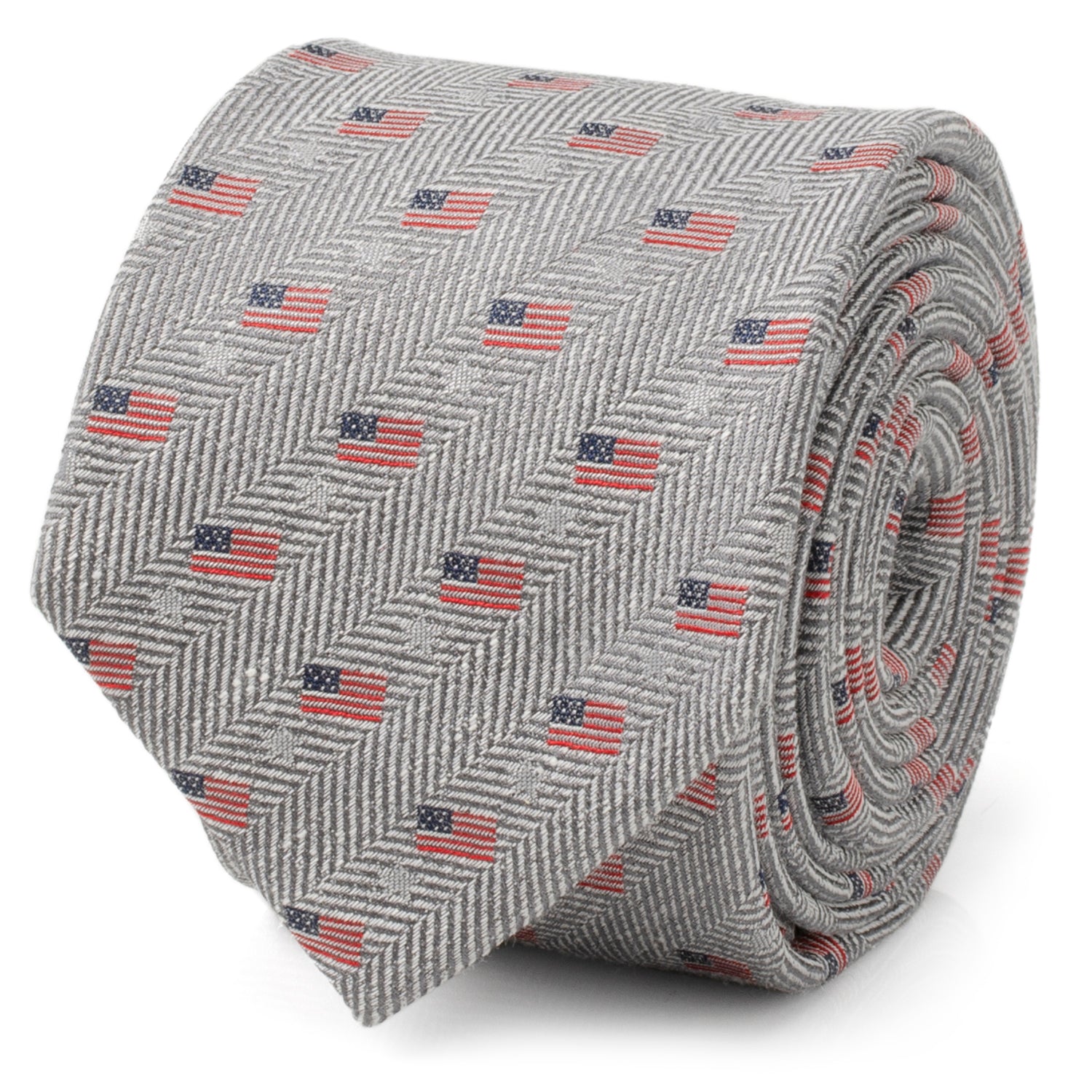 Light Gray Herringbone American Flag Men's Tie Image 1