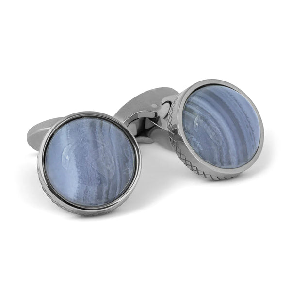 Titanium Classic Cufflinks With Blue Lace Agate Image 1