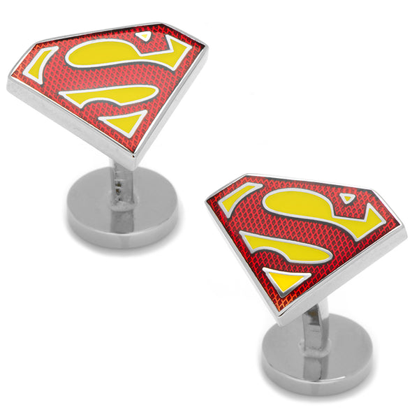 Textured Transparent Enamel Superman Shield Cufflinks Image 1