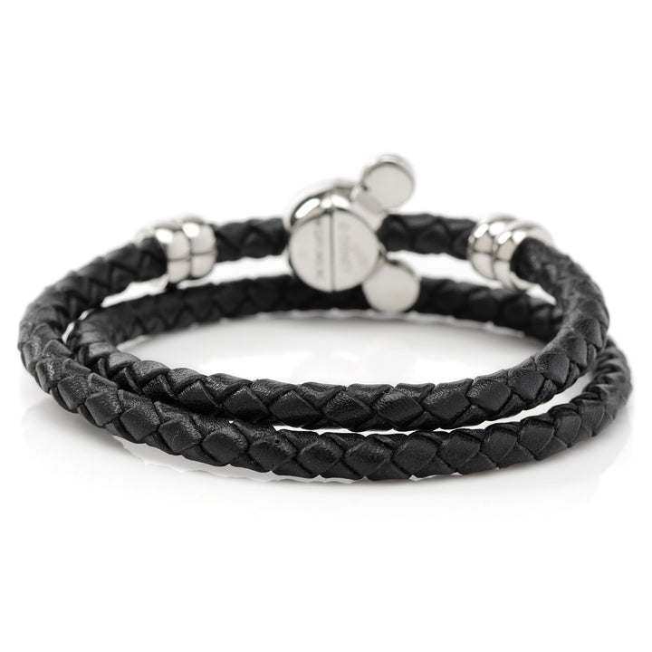 Mickey Silhouette Black Double Wrapped Leather Bracelet Image 2