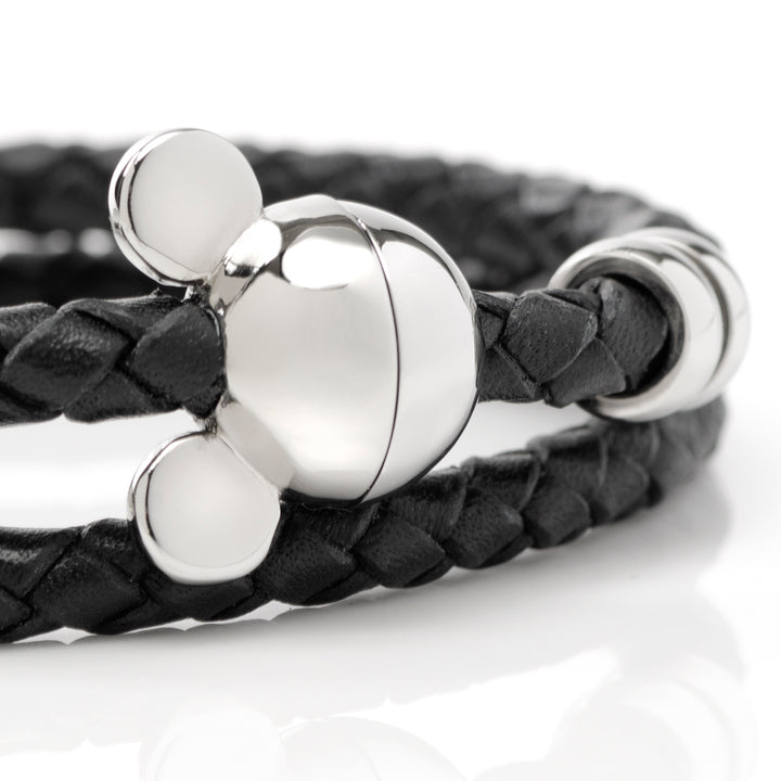 Mickey Silhouette Black Double Wrapped Leather Bracelet Image 3