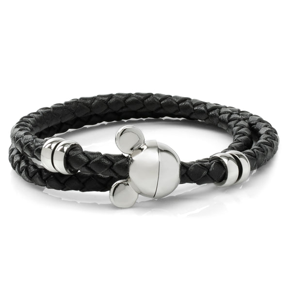 Mickey Silhouette Black Double Wrapped Leather Bracelet Image 1