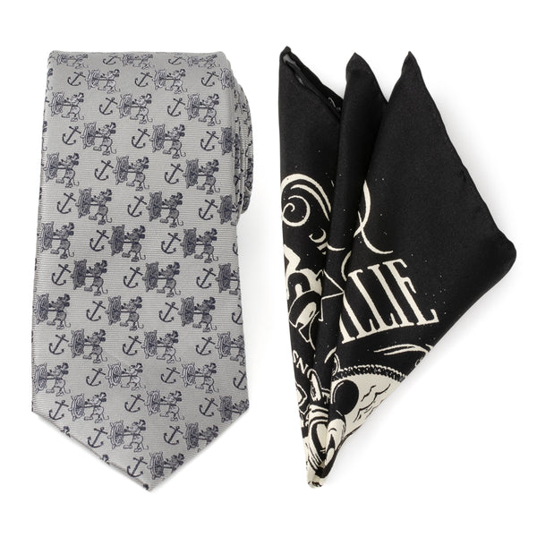 Limited Time D100 Steamboat Willie Tie and Pocket Square Gift Set Image 1