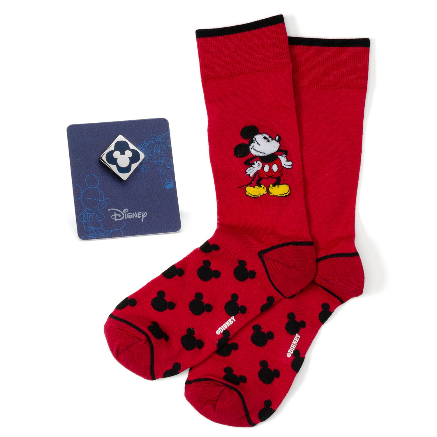 Disney Mickey Mouse Pie-Eyed Red Sock and Mickey Blue Lapel Pin Gift Set Image 1