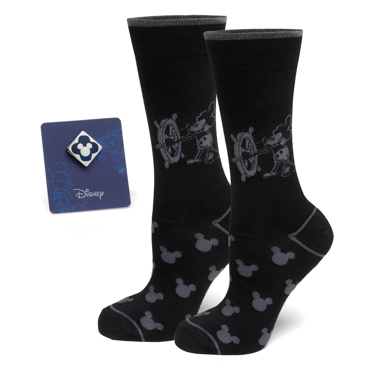 Disney Mickey Mouse Steamboat Willie Sock and Mickey Blue Lapel Pin Gift Set Image 1