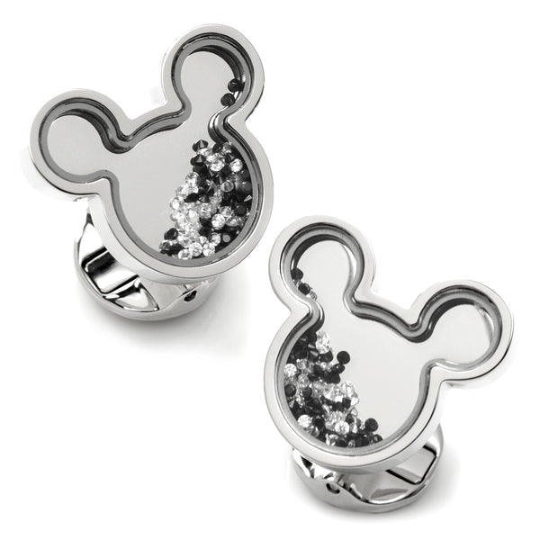 Mickey Silhouette Floating B/W Crystal Stainless Steel Cufflinks Image 1