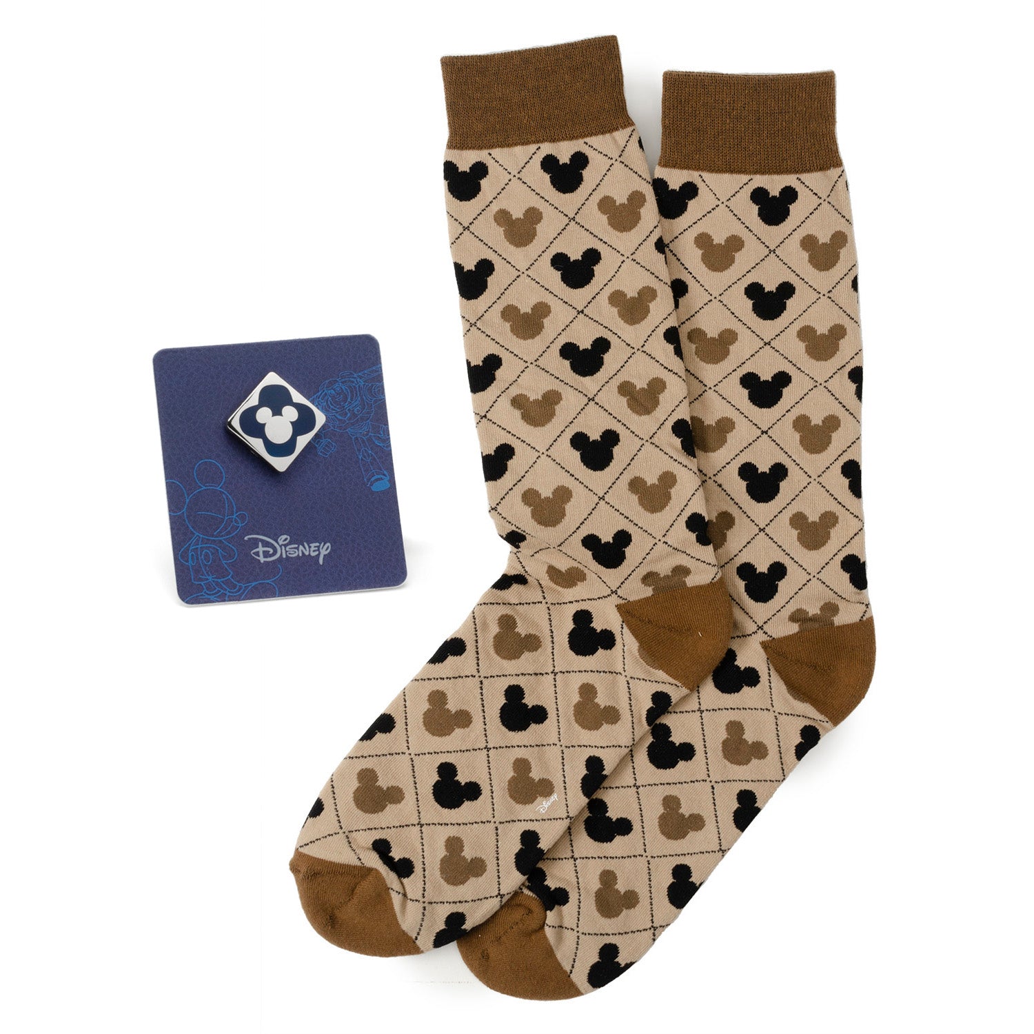 Disney Mickey Mouse Tan Sock & Mickey Lapel Pin Set Image 1