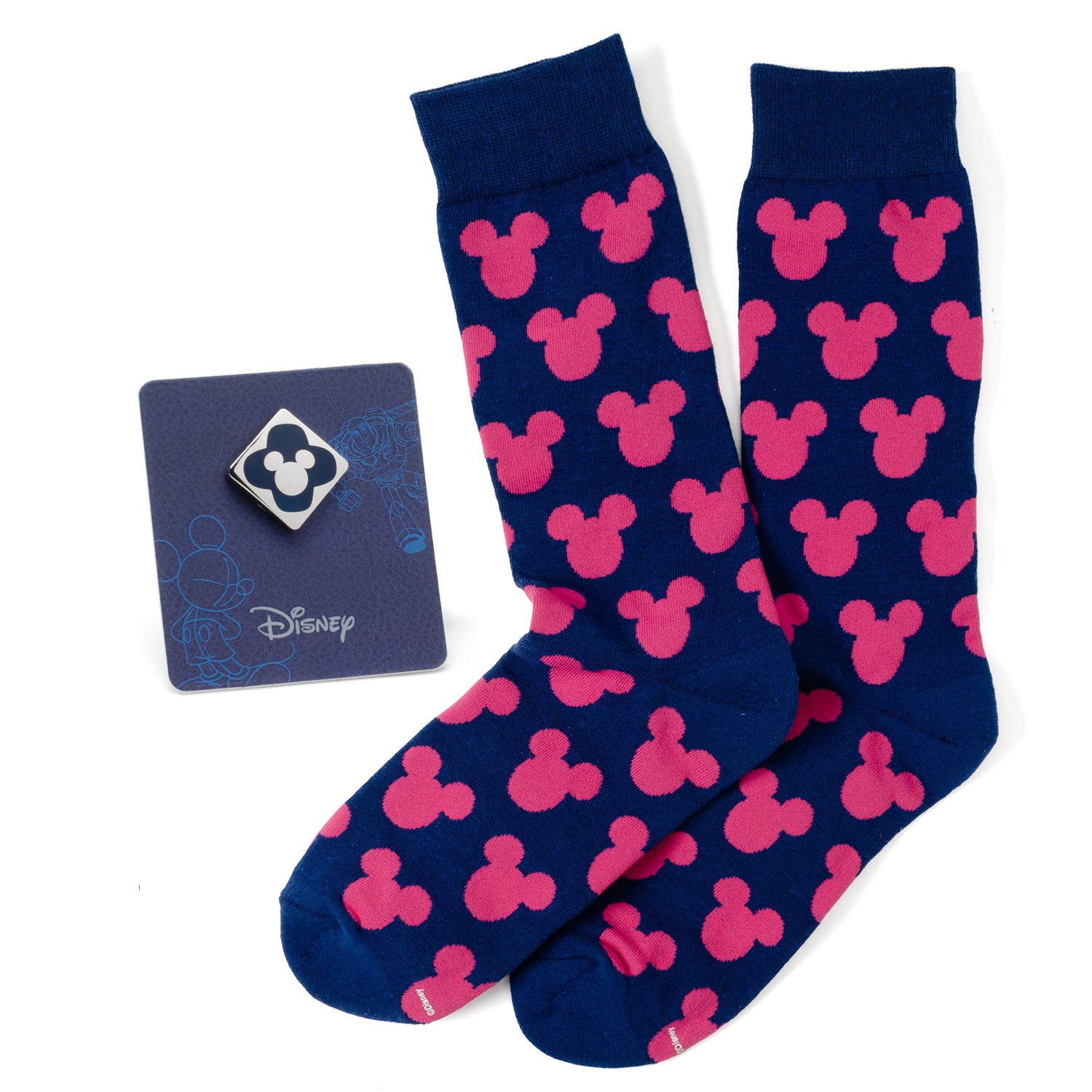 Disney Mickey Mouse Silhouette Pink Sock and Mickey Blue Lapel Pin Gift Set Image 1