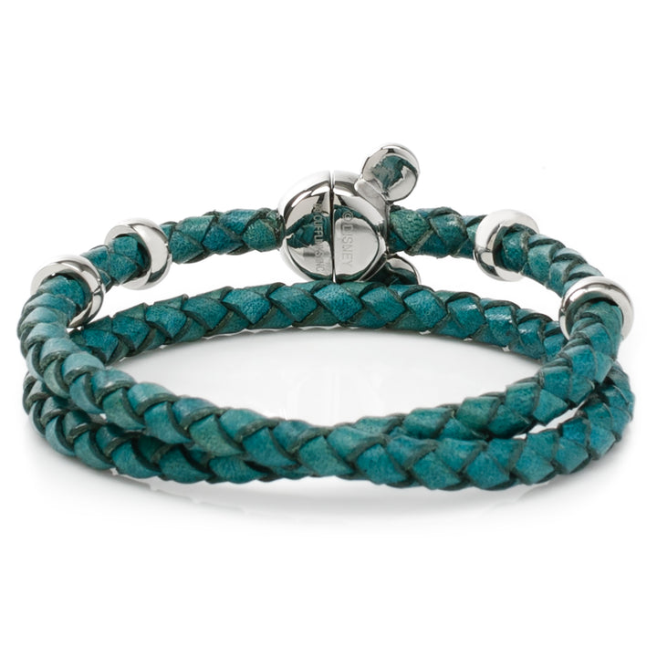 Mickey Silhouette Teal Double Wrapped Leather Bracelet Image 2
