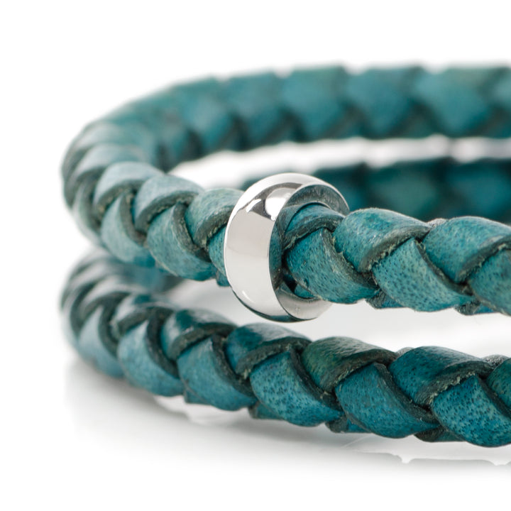 Mickey Silhouette Teal Double Wrapped Leather Bracelet Image 6