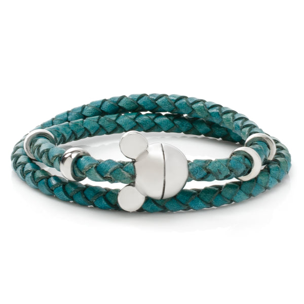 Mickey Silhouette Teal Double Wrapped Leather Bracelet Image 1