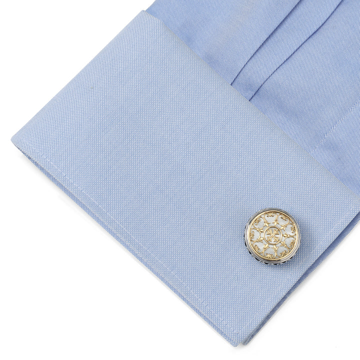 Konstantino Round Scroll & Mother of Pearl Stone Cufflinks Image 3