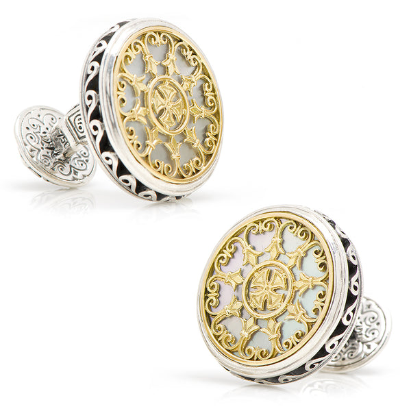 Konstantino Round Scroll & Mother of Pearl Stone Cufflinks Image 1