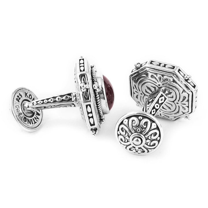 Sterling Silver Square with Garnet Cabochon Cufflinks Image 2