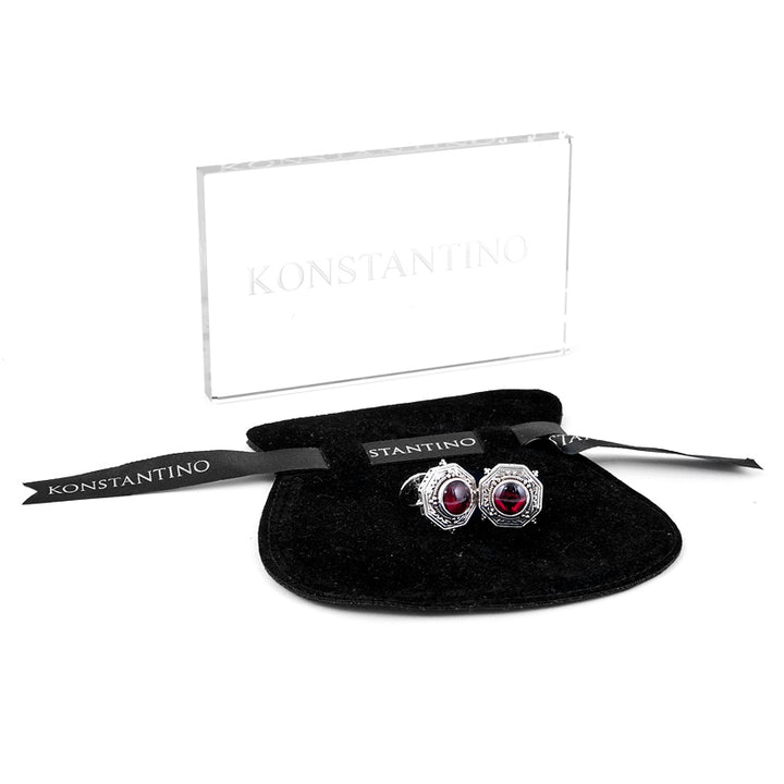 Sterling Silver Square with Garnet Cabochon Cufflinks Image 3