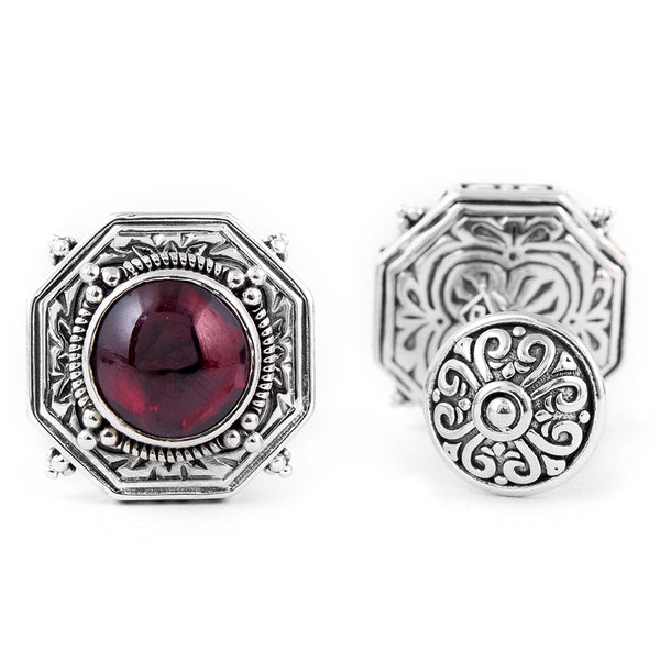 Sterling Silver Square with Garnet Cabochon Cufflinks Image 1