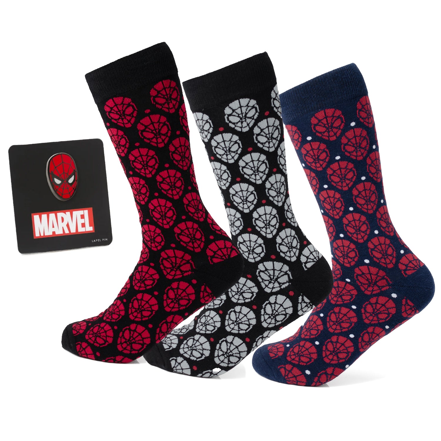 Marvel Spider-Man Dot 3 Pack Socks and Lapel Pin Gift Set Image 1