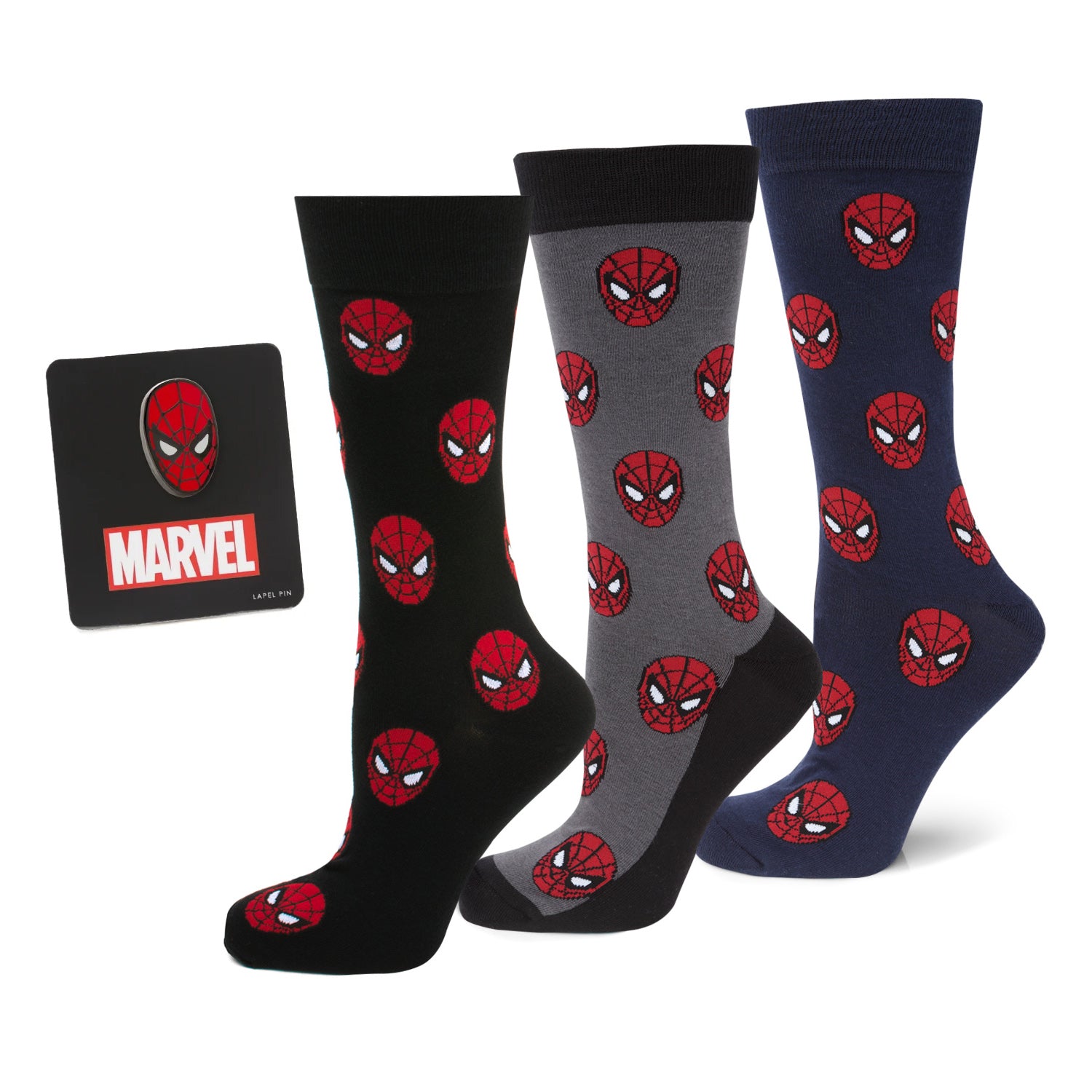 Marvel Spider-Man 3 Pack Socks and Lapel Pin Gift Set Image 1